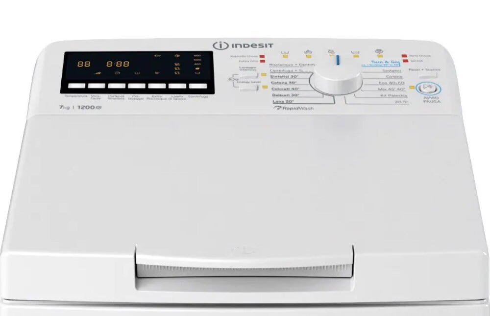 Indesit BTW B7251P IT Lavatrice carica dall'alto, 7 kg, Slim 40 cm, Classe B, Bianco