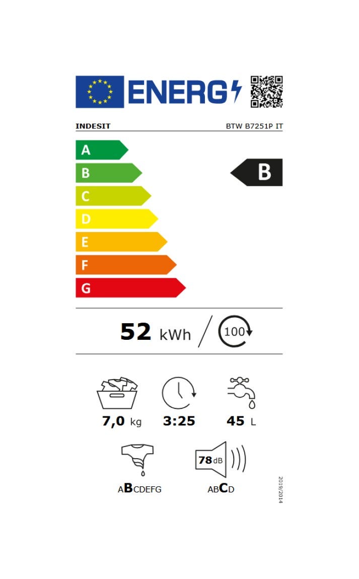 Indesit BTW B7251P IT Lavatrice carica dall'alto, 7 kg, Slim 40 cm, Classe B, Bianco