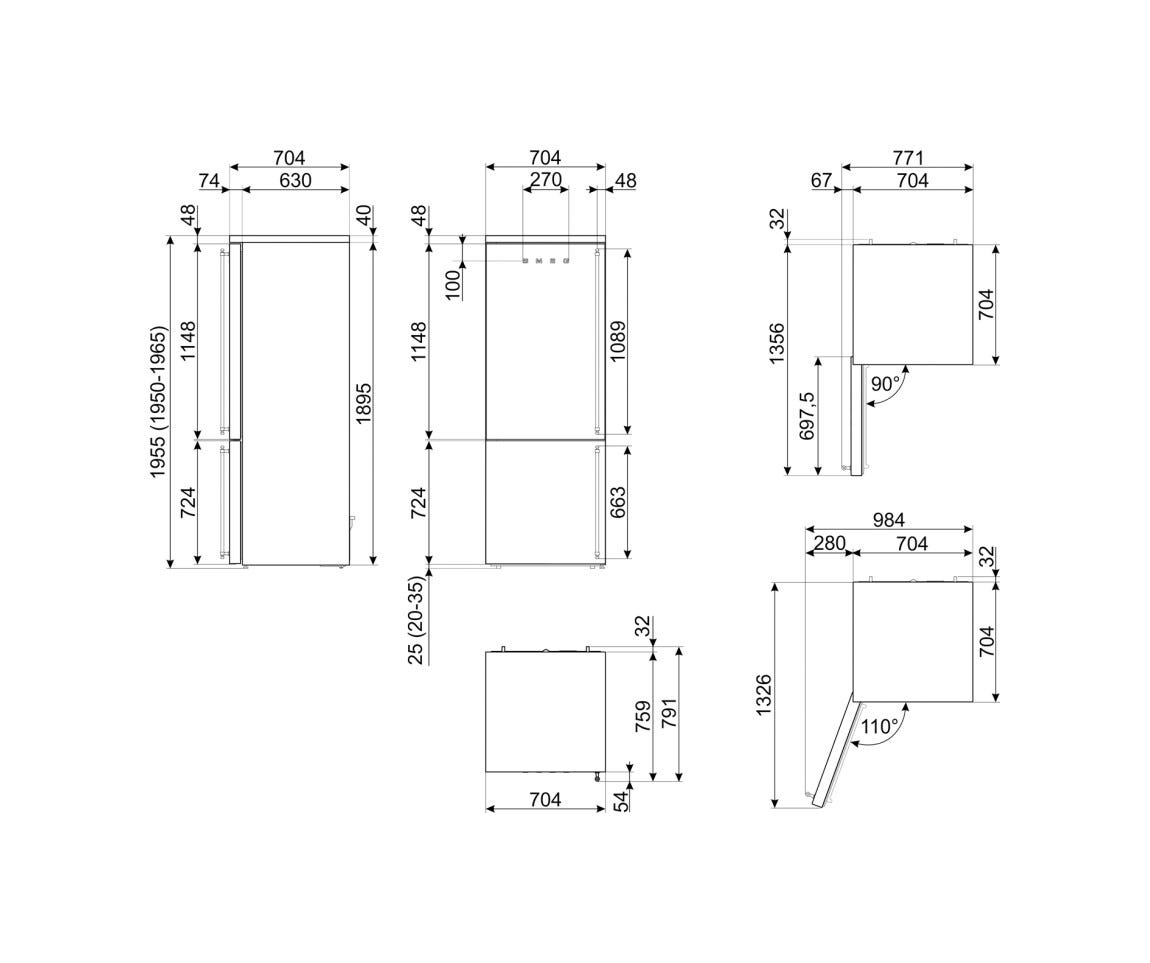 Smeg FA8005LAO6 Coloniale Frigorifero con congelatore a libera installazione cm. 71 h. 196 - lt. 481 - antracite - cerniere sinistra