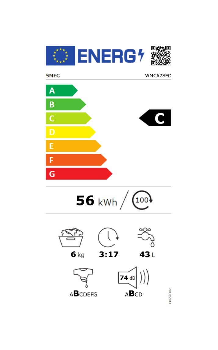 Smeg WMC62SEC Lavatrice slim cm. 60. profondità 45 cm. - capacità 6 kg - bianco