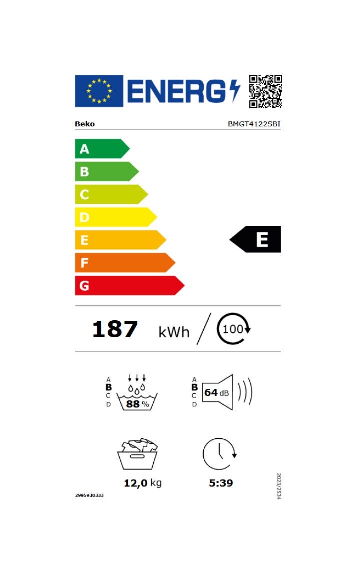Beko BMGT4122SBI Asciugatrice cm. 60 - capacità 12 kg - bianco
