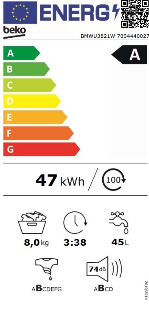 Beko BMWU3821W b300 Lavatrice cm. 60 - capacità 8 kg