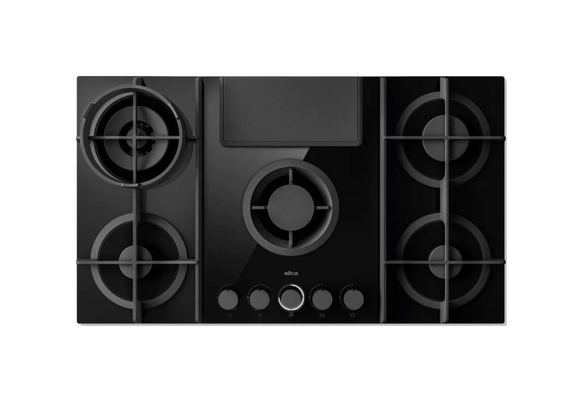 Elica Nikolatesla Flame Evo BL/A/88 Evo collection Piano cottura a gas cm. 88, cappa integrata, vetro nero
