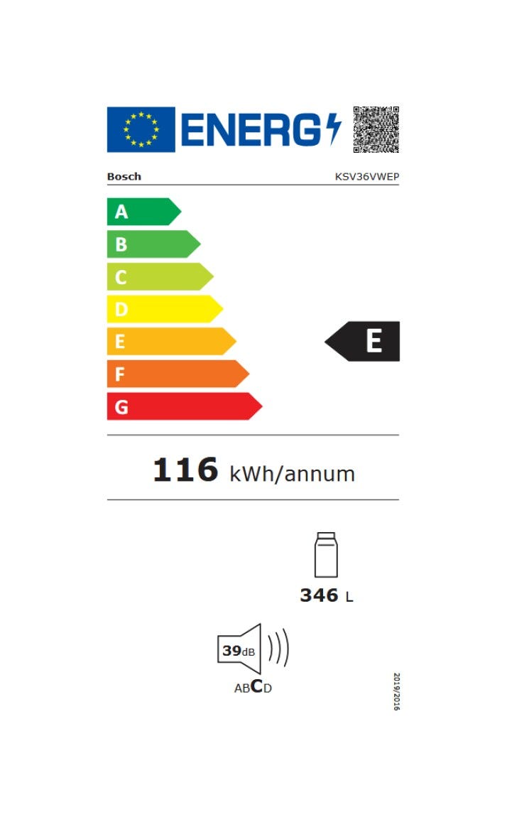 Bosch KSV36VWEP 4 Frigorifero a libera installazione - cm. 60 h 186 - lt. 346 - inox