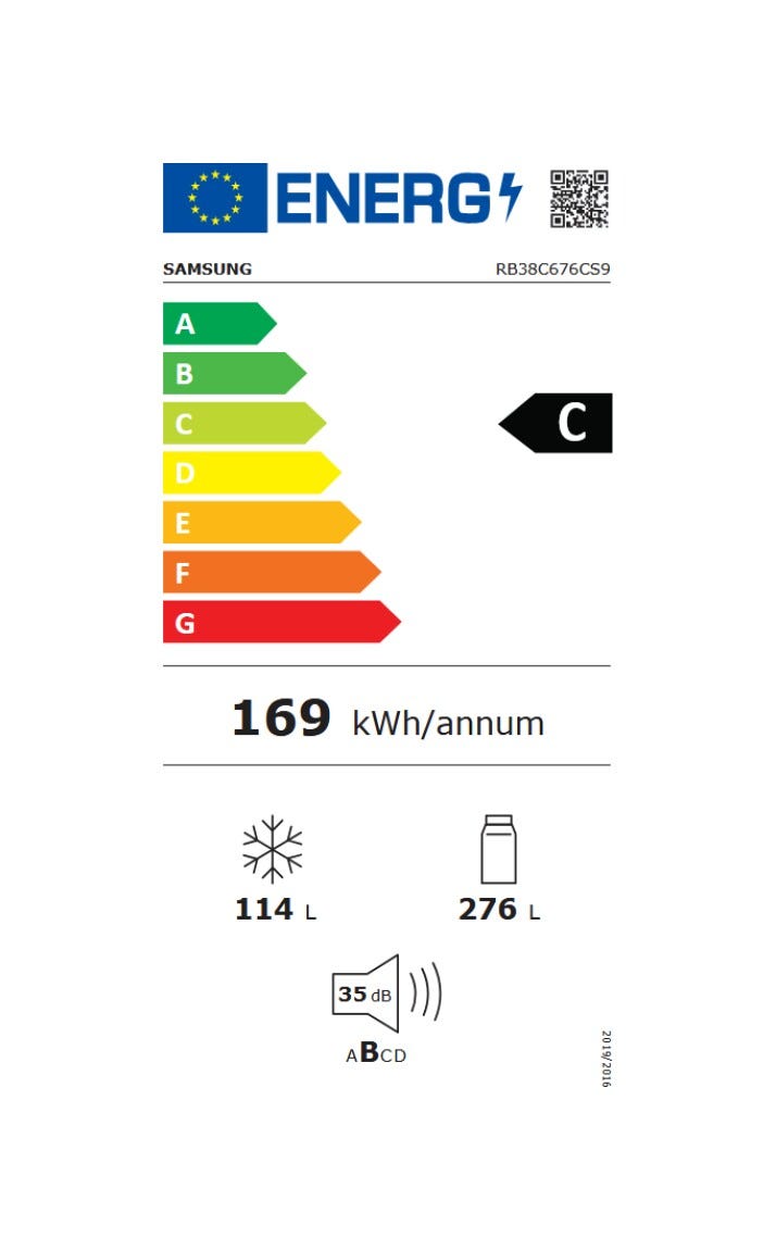 Samsung RB38C676CS9/EF EcoFlex AI Frigorifero con congelatore a libera installazione cm. 60 h. 203 - lt. 390 - metal inox