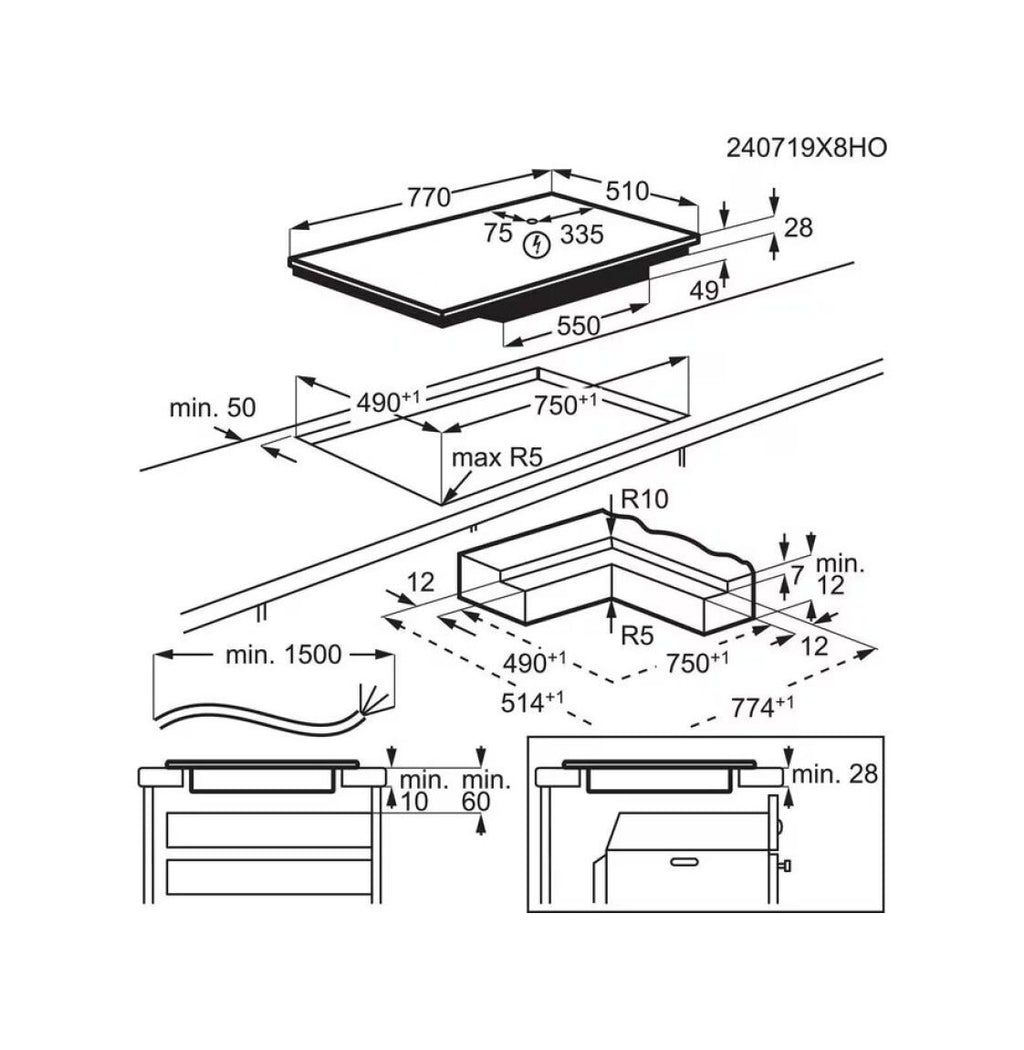 Electrolux KIS82453IZ Serie 700 SenseBoil® Piano cottura a induzione cm. 77 - vetroceramica nero