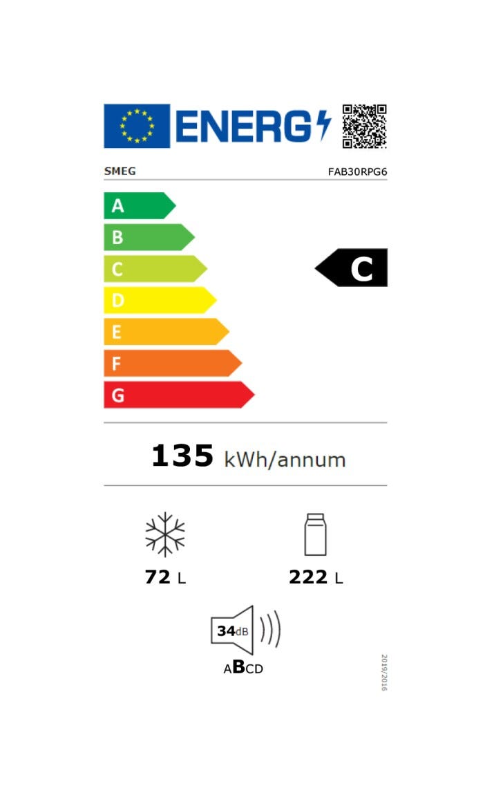 Smeg Selection FAB30RPG6 50's Style Frigorifero con congelatore a libera installazione cm. 60 h. 172 - lt. 294 - verde pastello lucido