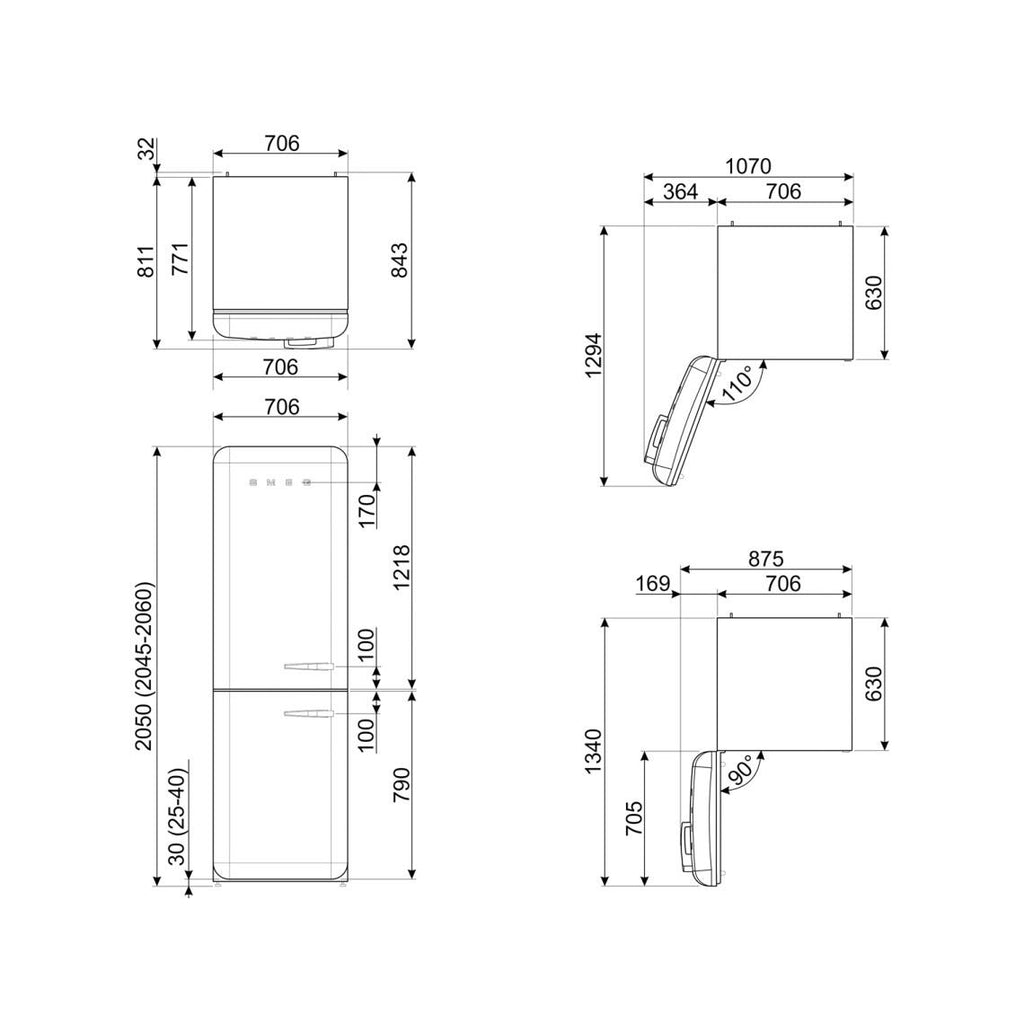 Smeg Selection FAB38LCR6 50's Style Frigorifero con congelatore a libera installazione cm. 71 h. 205 - lt. 481 - panna lucido