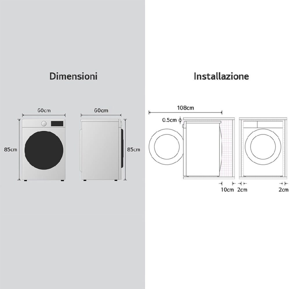 LG RNA1008NWK Serie A1 Classe D Asciugatrice cm. 60 - capacità - 8 kg - bianco