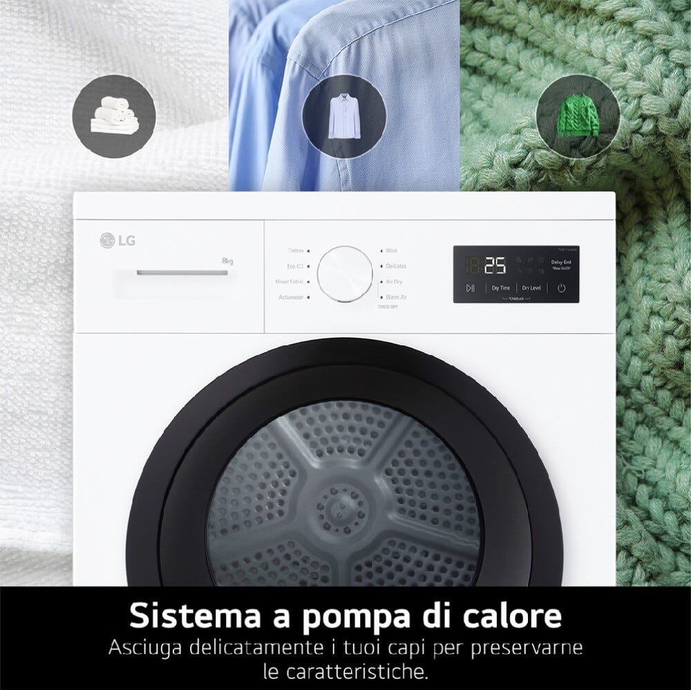 LG RNA1008NWK Serie A1 Classe D Asciugatrice cm. 60 - capacità - 8 kg - bianco
