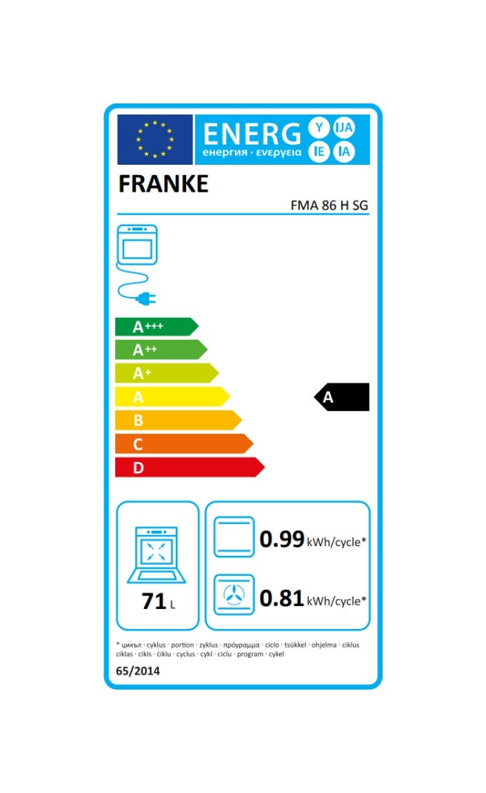 Franke FMA 86 H SG Maris Colore Forno elettrico da incasso 71 litri, 8 funzioni, classe A, pulizia idrolitica, grigio ardesia