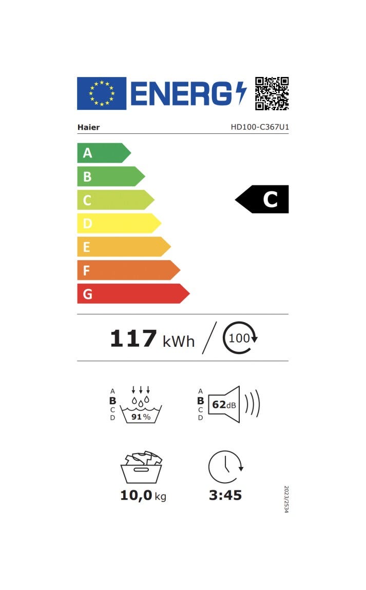 Haier HD100-C367U1 X Serie 7 Asciugatrice cm. 60 - capacità 10 kg - bianco