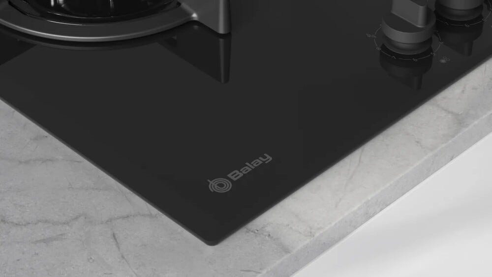 Balay 3ETG663RN Piano cottura a gas, cm. 60, 3 zone con bruciatore wok, cristallo nero temperato