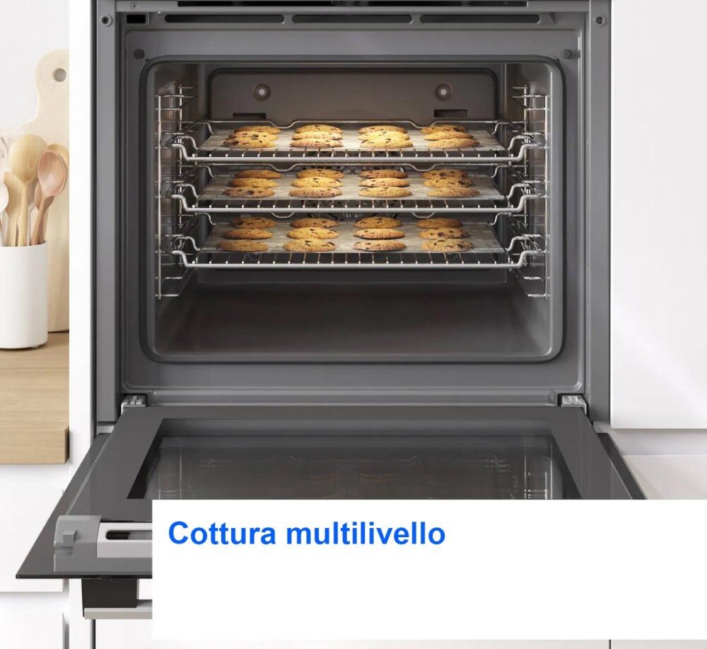 Bosch HBG536EW4 serie 6 Forno elettrico da incasso, 60 cm, 71 litri, con funzione airfry e funzione pizza, bianco