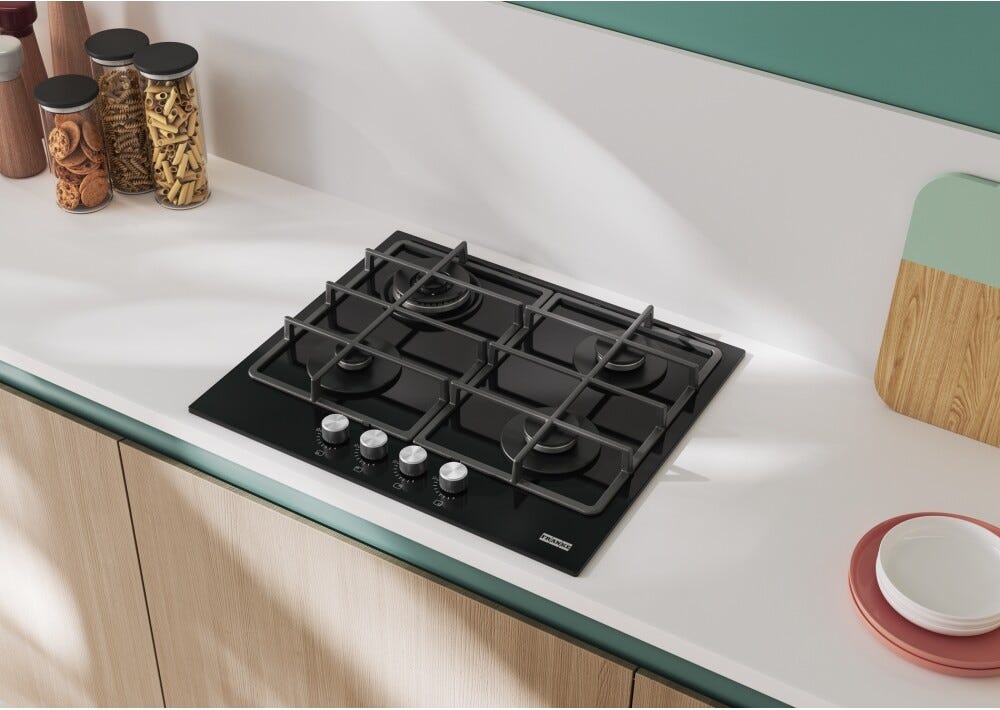 Franke FHSM 604 3G DC BK C Smart Piano cottura a gas 4 fuochi, cristallo nero, 60x50 cm, doppia corona