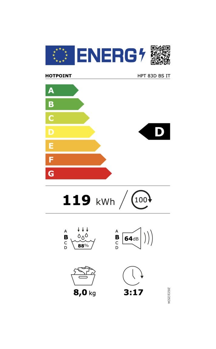 Hotpoint Ariston HPT 83D BS IT Dèlica Asciugatrice cm. 60 - capacità 8 kg - bianco