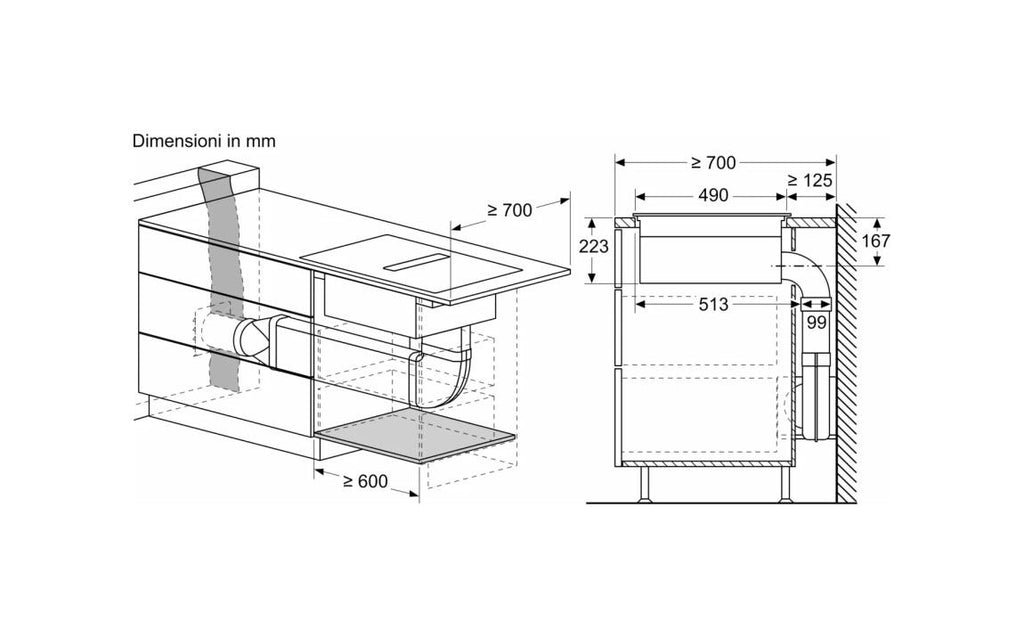 Bosch PVQ731H26E serie 6 Piano cottura a induzione con cappa integrata, cm. 71, 4 zone, estrazione 500 m³/h, Home connect, vetroceramica nero