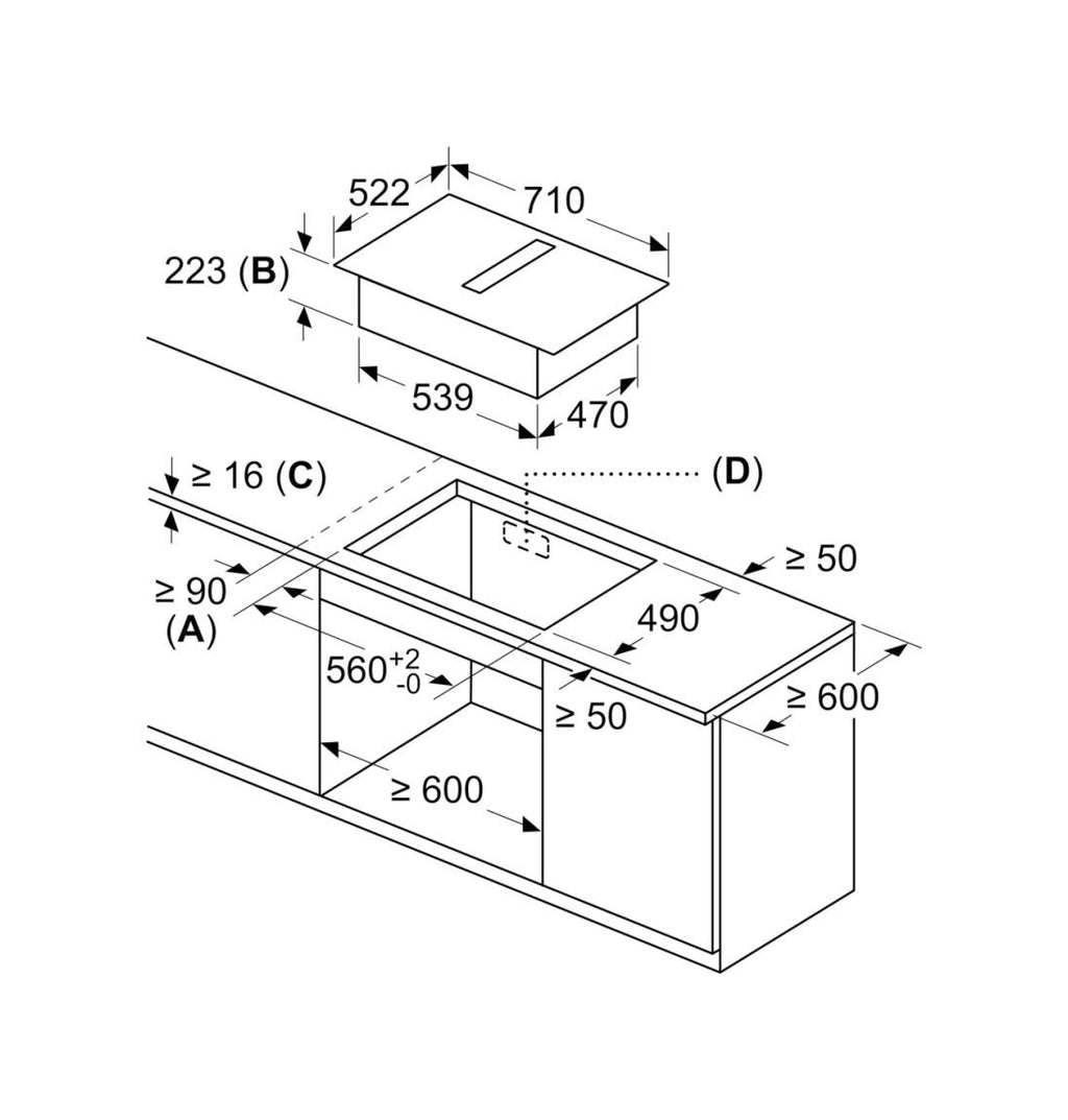 Bosch PVQ731H26E serie 6 Piano cottura a induzione con cappa integrata, cm. 71, 4 zone, estrazione 500 m³/h, Home connect, vetroceramica nero