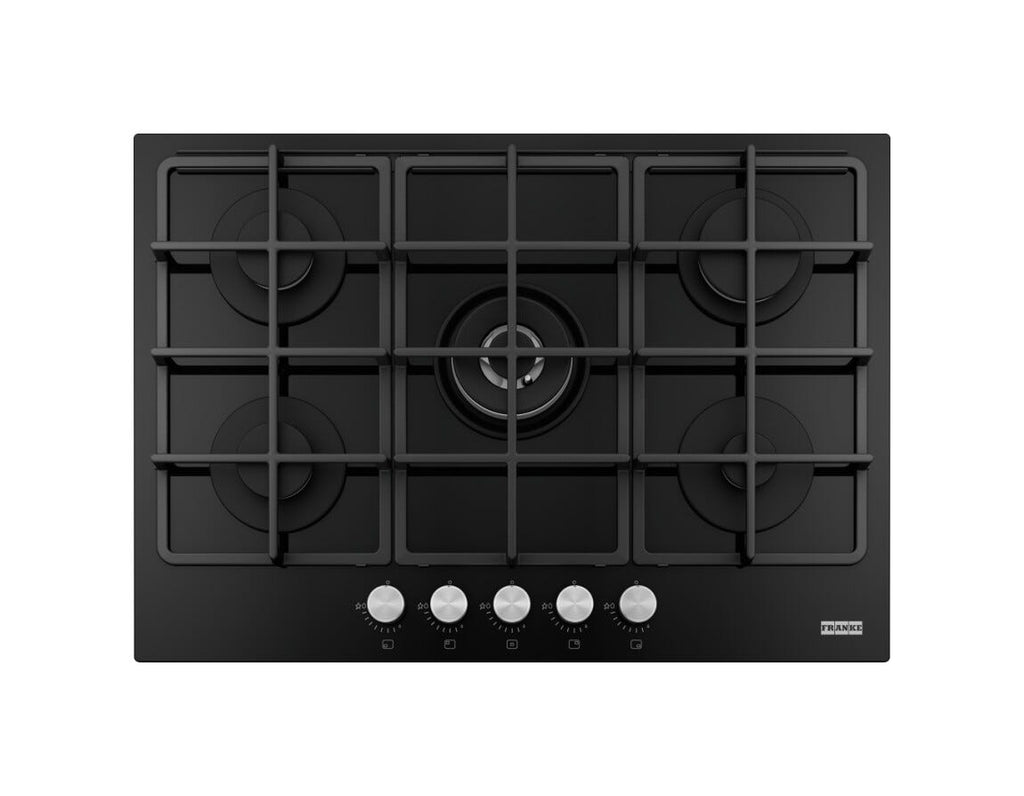 Franke FHSM 755 4G DC BK C Smart Piano cottura a gas 5 fuochi, vetro temprato nero, 73x51 cm, doppia corona