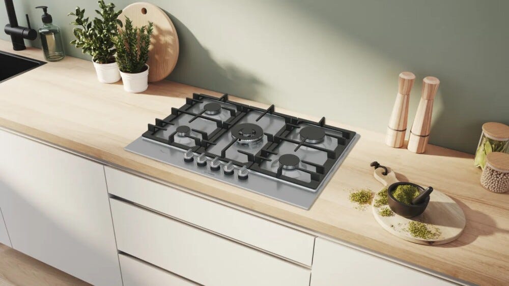 Bosch PCQ7A5I90 serie 6 Piano cottura a gas, cm. 75, 5 fuochi, FlameSelect e griglie in ghisa, inox