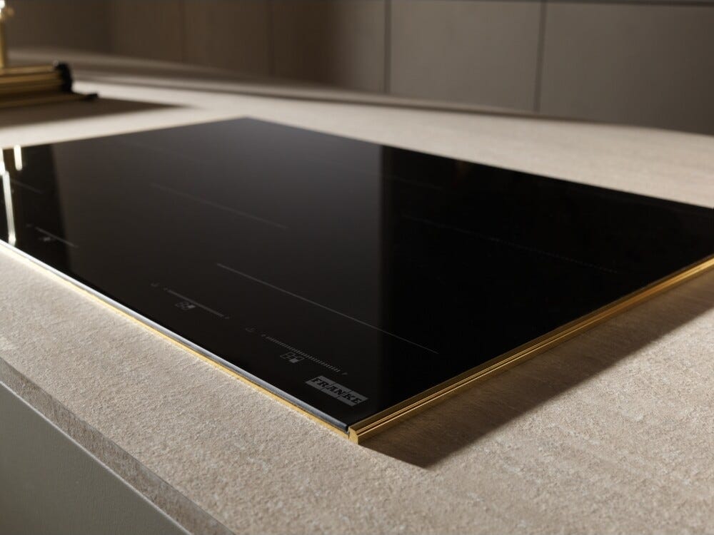 Franke FMY 805 I F KL GD Mythos Masterpiece Piano cottura a induzione 5 zone, 2 zone flexi, 77 x 51 cm, vetro nero con profilo oro, tecnologia k-link