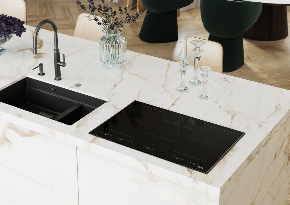 Franke FMY 805 I F KL AN Mythos Masterpiece Piano cottura a induzione 5 zone, 2 zone flexi, 77 x 51 cm, vetro nero con profilo antracite, tecnologia k-link