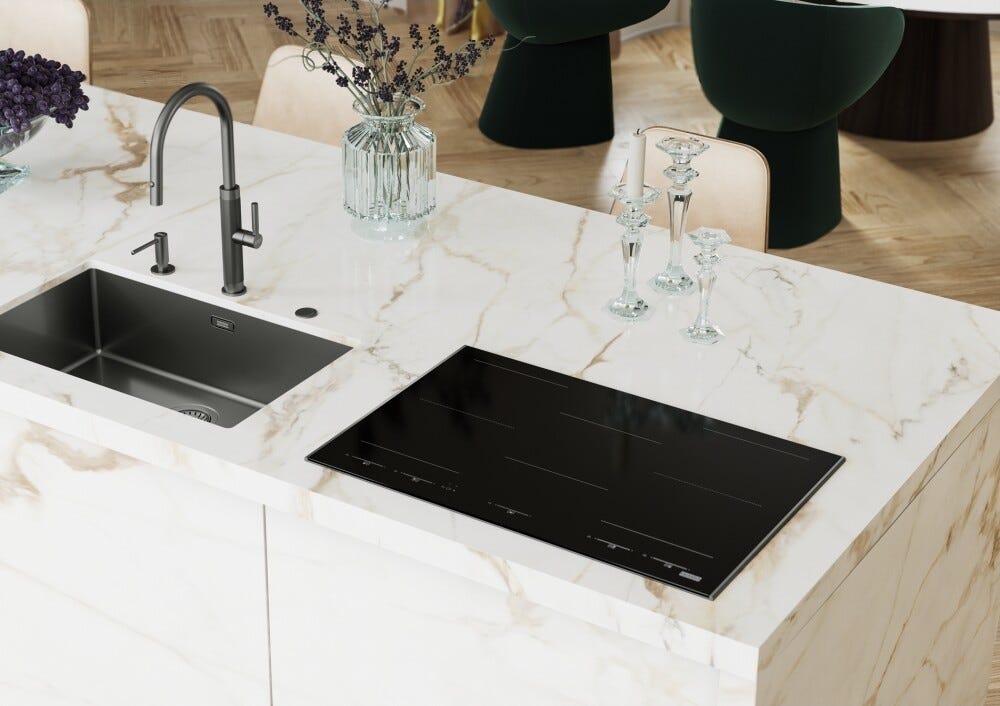 Franke FMY 805 I F KL AN Mythos Masterpiece Piano cottura a induzione 5 zone, 2 zone flexi, 77 x 51 cm, vetro nero con profilo antracite, tecnologia k-link