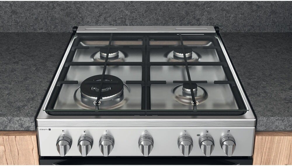 Hotpoint Ariston HS68G8PHX/E Cucina da accosto, 4 fuochi a gas, forno elettrico multifunzione, nero