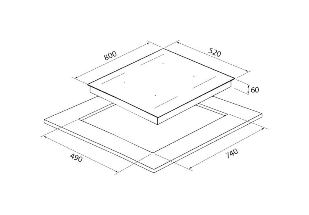Cromberg HIK80FB Piano cottura a induzione 4 zone, 80 x 52 cm, vetro nero