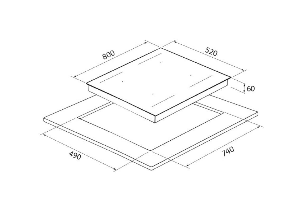 Cromberg HIK80FB Piano cottura a induzione 4 zone, 80 x 52 cm, vetro nero
