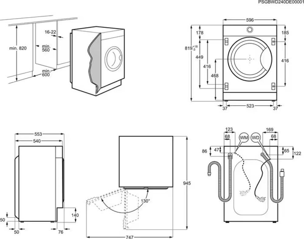 Electrolux EN7W4862OF Serie 700 DualCare Lavasciuga da incasso, 8/4 kg, 1600 rpm, classe energetica B/D, bianco