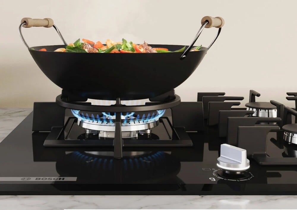 Bosch PNH6B6K40 serie 4 Piano cottura a gas, 60 cm, 4 fuochi, griglia separata, vetro temperato, nero