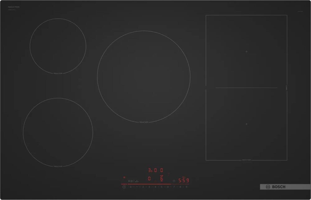 Bosch PVW81CHB1E serie 6 Piano cottura a induzione, 80 cm, 5 zone, comandi multitouch+ e home connect, vetroceramica nero paco