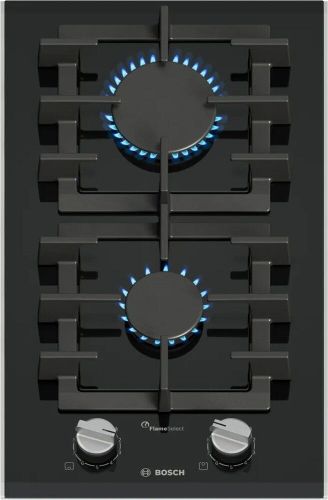Bosch PRB3A6I40 serie 8 Piano cottura domino, cm 30, 2 fuochi, griglie separate in ghisa, vetroceramica nero