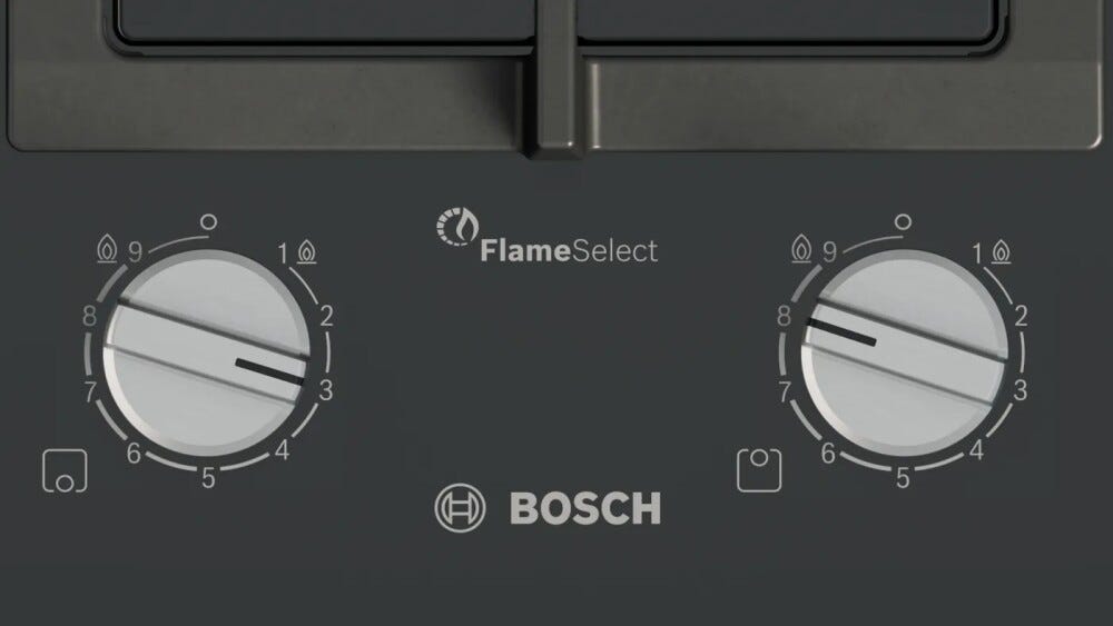 Bosch PRB3A6I40 serie 8 Piano cottura domino, cm 30, 2 fuochi, griglie separate in ghisa, vetroceramica nero