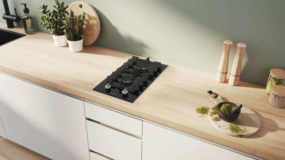 Bosch PRB3A6I40 serie 8 Piano cottura domino, cm 30, 2 fuochi, griglie separate in ghisa, vetroceramica nero