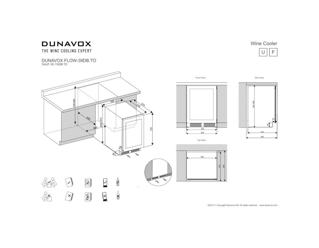 Dunavox DAUF-39.119DB.TO Flow-39.TO Cantina vino da incasso, 39 bottiglie, doppia zona, design sottopiano