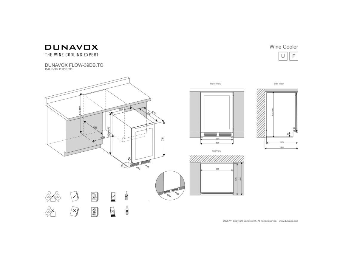 Dunavox DAUF-39.119DB.TO Flow-39.TO Cantina vino da incasso, 39 bottiglie, doppia zona, design sottopiano