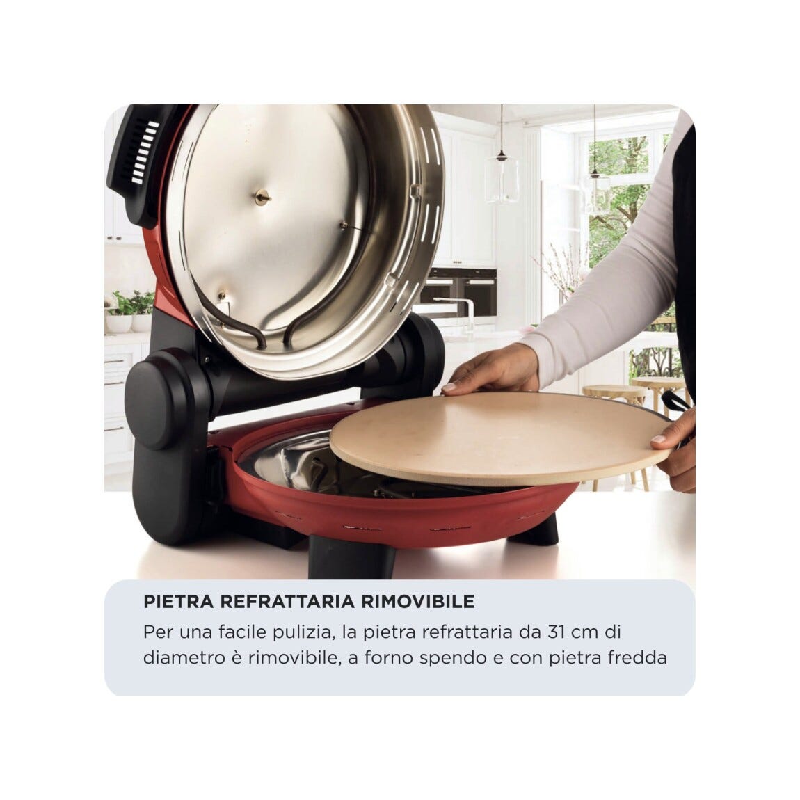 Ariete 0934/00 Forno pizza, 1500W, pietra refrattaria, temperatura 400°C, rosso