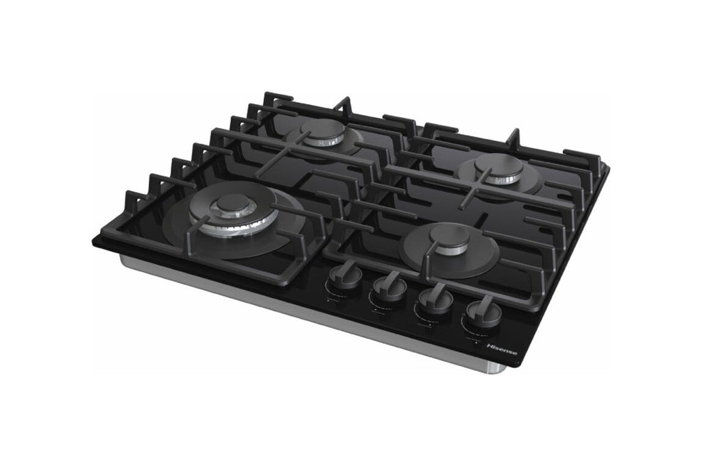 Hisense GG663BHF Piano cottura a gas 60 cm, 4 fuochi, griglie in ghisa, bruciatore Wok, nero