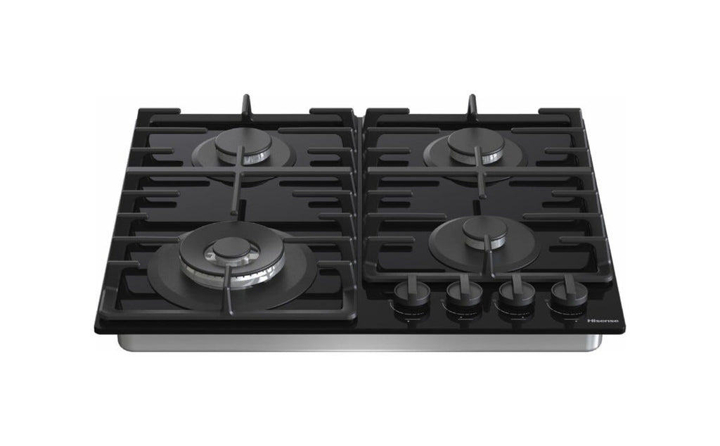 Hisense GG663BHF Piano cottura a gas 60 cm, 4 fuochi, griglie in ghisa, bruciatore Wok, nero