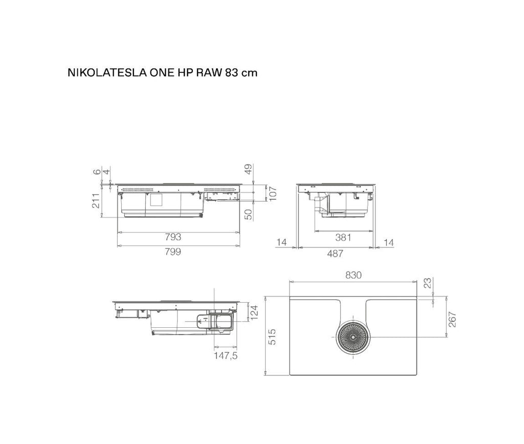 Elica NikolaTesla One HP Raw BR/A/83 EVO COLLECTION Piano cottura induzione cm. 83, cappa integrata, vetro nero opaco