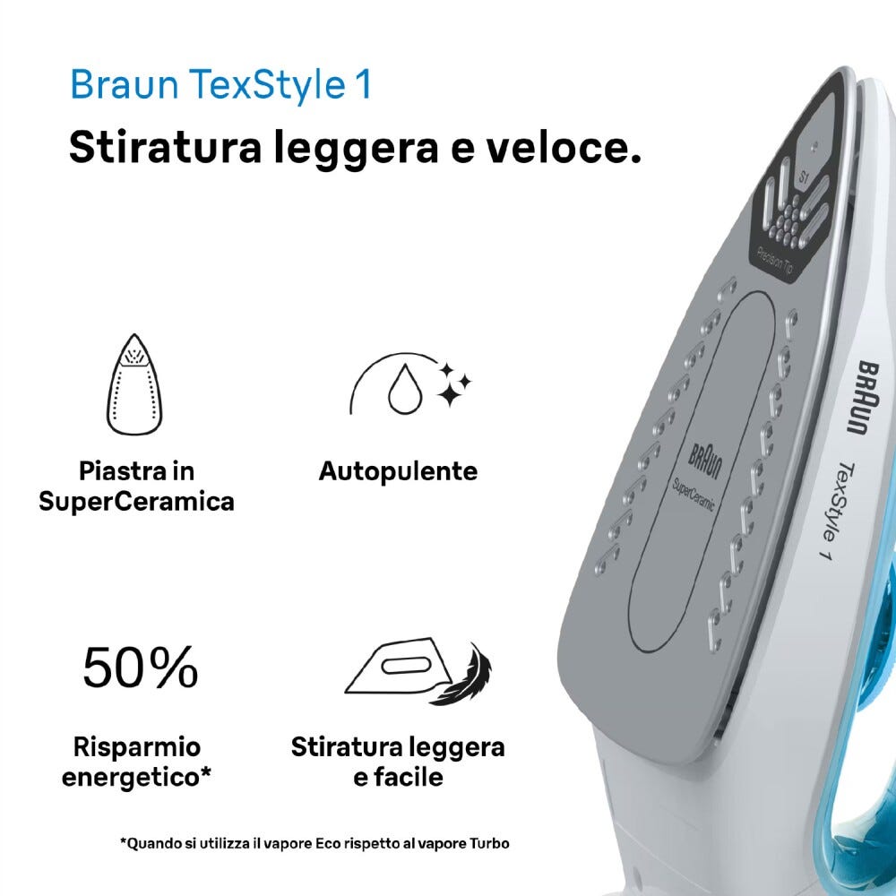 Braun 12710000-SI1050BL Ferro a vapore leggero con piastra in Superceramic.