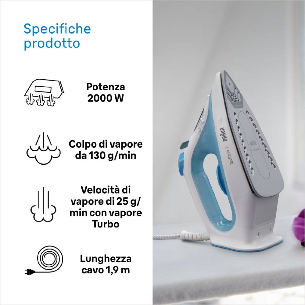Braun 12710000-SI1050BL Ferro a vapore leggero con piastra in Superceramic.