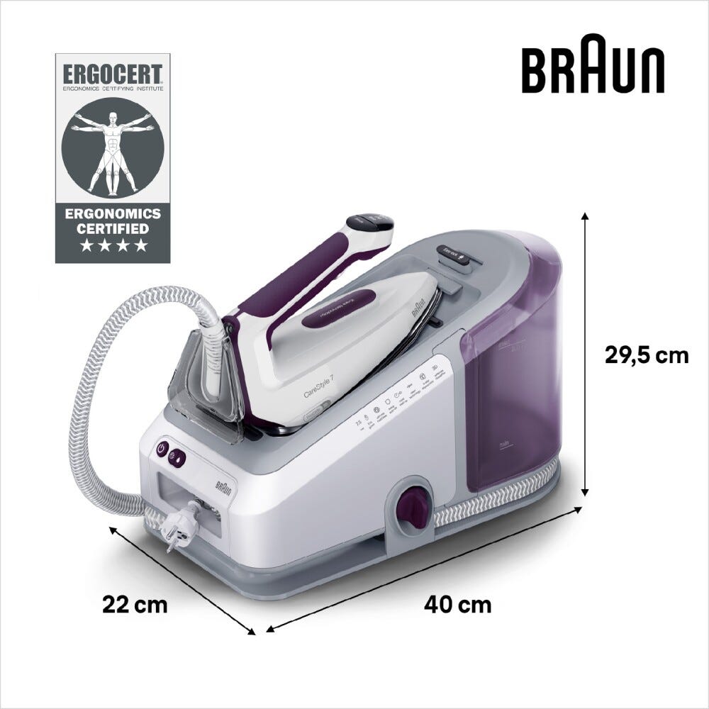 Braun IS7266VI Sistema stirante ergonomico con display digitale e piastra scorrevole.