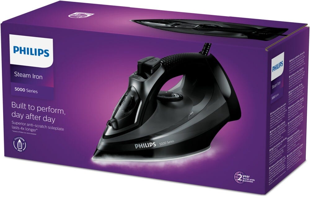 Philips DST5040/80 Ferro da stiro a vapore con piastra SteamGlide Plus per prestazioni durature.