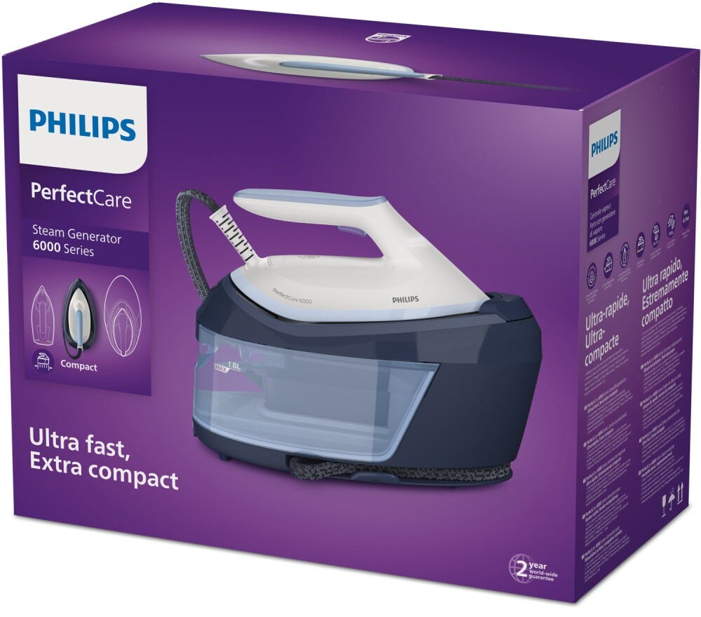 Philips PSG6026/20 Ferro da stiro generatore di vapore compatto e potente, con tecnologia OptimalTEMP per una stiratura veloce e sicura.
