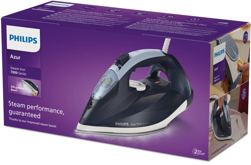 Philips DST7030/20 Ferro da stiro a vapore con colpo di vapore migliorato e piastra SteamGlide Plus per una scorrevolezza perfetta.