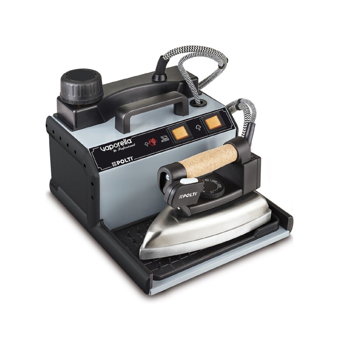 polti VAPORELLA 2H PROFESSIONAL Ferro da stiro a vapore con caldaia e tappo di sicurezza, design vintage e stiratura professionale.