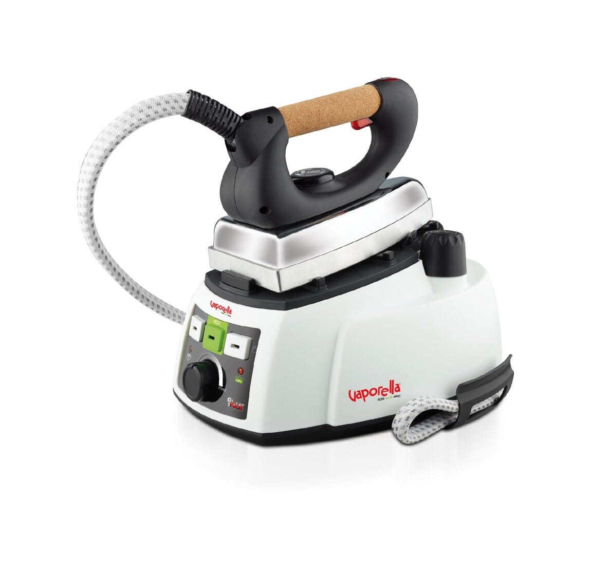 polti PLEU0188 Ferro da stiro a vapore con caldaia, funzione Eco e tappo di sicurezza per una stiratura efficiente e risparmi energetici.